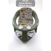 PONÇİK STORE 2'li Bebek Banyo Oturağı Ve Minder Seti - Vakum Taban Mama Oturağı, Oturak Minderi Hediye Yeşil