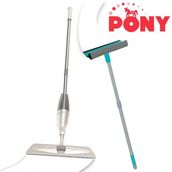 Pony Süper 2'li Sprey Mop + Krem Teleskopik Saplı Cam Sileceği Paspas Temizlik Seti