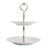Porland 21 cm Queen Altın Yaldız 2 Katlı Kurabiye Tabağı