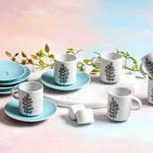 Porland Wisteria Turkuaz 6 Kişilik 90 cc Kahve Takımı
