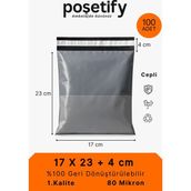 Poşetify Cepli Kargo Poşeti | 17x23x4 cm | 100 Adet | Gri | 80 Mikron | Küçük Boy | Kalın | İç Göstermez
