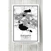Postermanya Eskişehir Harita Dekoratif Tasarım 40x60 cm Poster