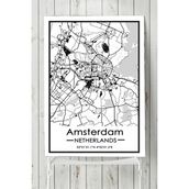 Postermanya Hollanda Amsterdam Harita Dekoratif Tasarım 40x60 cm Poster