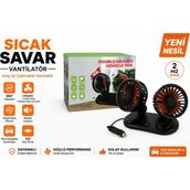 Powermaster Araç Içi Vantilatör - 2 Başlıklı , Çakmaklık Girişli 12V Araç Içi Fan - Numaratörlü Oto Vantilatör - Siyah
