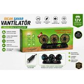 Powermaster Araç Içi Vantilatör - 3 Başlıklı , Çakmaklık Girişli 12V Araç Içi Fan - Numaratörlü Oto Vantilatör - Siyah