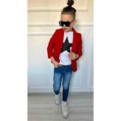 Poyraz Fashion Kids Erkek Çocuk Ceket Kot Pantalon ve Tişört Takım Kombın Bayramlık - 6 - 7 Yaş - 00Kırmızı