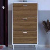 Pratik Ayaklı Kapı Önü 72 x 127 x 26 Cm’ Lik 3 Düşer Kapak 6 Göz Bölmeli Ayakkabılık - Beyaz - Ceviz