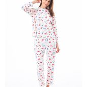 Premium Kadın Pijama Takımı Meyve Desenli Yumuşak Dokulu Bisiklet Yaka Uzun Kollu