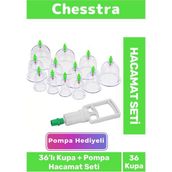 Premium Kupa Parmak Çekme Selülit Çatlk Giderici Vakumlu Masaj Aleti 36'lı Kupa + Pompa Hacamat Set