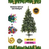 Premium Kutu Süsleme Seti Yılbaşı Çam Ağacı Renkli Işığı Yeni Yıl Süsleri Noel Paketi 60 Cm 60 Dal