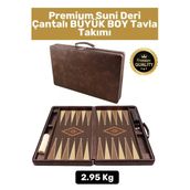 Premium Yüksek Kaliteli Tam Suni Deri Kaplama Fermuarlı Çantalı Akrilik Pullu Büyük Boy Tavla Takımı