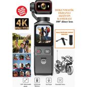 Prepare 4K Aksiyon Kamera 180° Döner Lens | Gece Görüşü, Stabil Çekim, Vlog Kamera Dokunmatik LCD Ekranlı - Siyah