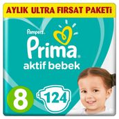 Prima Aktif Bebek No:8 XXXLarge 124 Adet Bebek Bezi