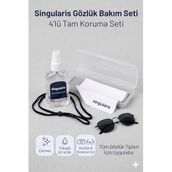 Profesyonel Gözlük Bakım Ve Aksesuar 4'lü Tam Set - Temizleme Spreyi + Bez + İp + Kılıf