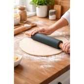 PudraLuna Bambu Saplı Silikon Merdane, Oklava, Hamur, Börek, Baklava Açma Merdanesi, Siyah, 42 cm