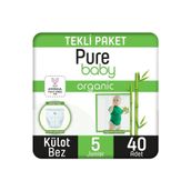 Pure Baby Organic Bambu Özlü No:5 Junior 40 Adet Külot Bebek Bezi