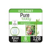 Pure Baby Organic Bambu Özlü No:6 XLarge 128 Adet Külot Bebek Bezi