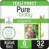 Pure Baby Organic Bambu Özlü No:6 XLarge 32 Adet Külot Bebek Bezi