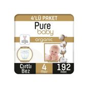 Pure Baby Organic No:4 Maxi 192 Adet Bebek Bezi