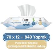 Pure Baby Organic Yenidoğan 12x70 Yaprak Islak Havlu