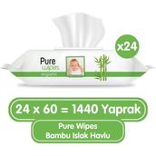 Pure Baby Organik 24x60 1.440 Yaprak Bambu Özlü Islak Havlu