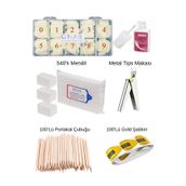 QNAİL PROFESSİONAL Kemik Renk Tips Mbqn 100'Lü Portakal Çubuğu 100'Lü Gold Şablon Metal Tips Makası 540'Lı Mendil Set