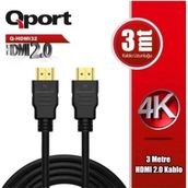 Qport Q-Hdmı32 3M Hdmı Kablo Altın Uçlu 3 Metre 4K Hdmı 2.0 Versiyon Kablo