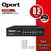 Qport Q-Poe8m 8 Port 10/100 + 2 Port 10/100/1000 Uplınk Poe Swıtch