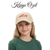 Quatex [İstediğiniz İsmi Nakışla Yazıyoruz] - Kişiye Özel Çocuk Şapka - Krem %100 Pamuk Gabardin Model