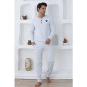 Quilling Ekru Renk, Pamuk, Lastikli Kol Ve Paçalı, Uzun Kolu Erkek Pijama Takımı - 0300