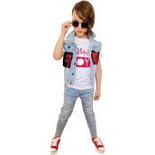 Quzucuk Kids Erkek Çocuk Kot Yelekli Pantolonlu Kırmızı Takım