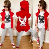 Quzucuk Kids Erkek Çocuk Kuş Figürlü Kırmızı Yelekli Takım