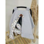 Raduga Collection Çift Taraflı Puset Örtüsü+Puset Minderi+Puset Çarşafı 3'lü Set Gri Gökkuşağı ve Tilki