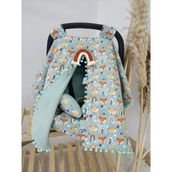 Raduga Collection Çift Taraflı Puset Örtüsü+Puset Minderi+Puset Çarşafı 3'lü Set Yeşil Gökkuşağı ve Tilki
