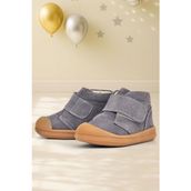 Rakerplus Yoohoo Hakiki Deri Koyu Gri Cırtlı Unisex Bebek Bot