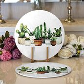 RealHomes Beatiful Cactus Dijital Baskılı Modern 2 1 Yuvarlak Servis Altlığı Supla