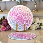RealHomes Beyaz Zeminde Pembe Mavi Mandala Desenli Özel Tasarım Modern 2'li Yuvarlak Servis Altlığı Supla