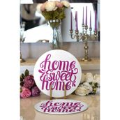 RealHomes Eflatun Home Sweet Home Dijital Baskılı Modern 2 1 Yuvarlak Servis Altlığı Supla