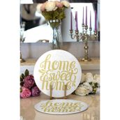 RealHomes Hardal Renk Home Sweet Home Dijital Baskılı Modern 2 1 Yuvarlak Servis Altlığı Supla