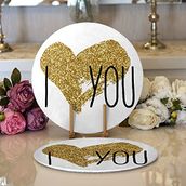 RealHomes I Love You Aşk Temalı Dijital Baskılı Modern 2 1 Yuvarlak Servis Altlığı Supla