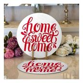 RealHomes Kırmızı Home Sweet Home Dijital Modern 2 1 Yuvarlak Servis Altlığı Supla
