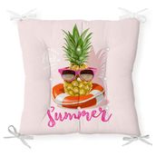 RealHomes P3263 Pembe Zeminli Summer Ananas Desenli Pofidik Sandalye Minderi