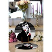 RealHomes Siyah Beyaz Fashion Woman Tasarımlı Modern 2 1 Yuvarlak Servis Altlığı Supla