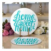 RealHomes Turkuaz Home Sweet Home Dijital Baskılı Modern 2 1 Yuvarlak Servis Altlığı Supla