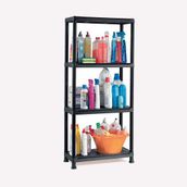 Regalux Kronos 60x30x143 cm Siyah 4 Katlı Plastik Raf