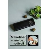 remss SK10202 Exclusive Siyah Sert Kapaklı Zarif Gözlük Kutusu Ve Mikrofiber Silme Bezi