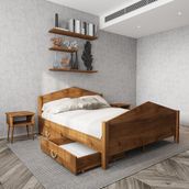 Renazzo Mobilya Milano Model 200x200 cm İki Çekmeceli Ceviz Renk Çam Ahşap Karyola