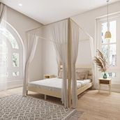Renazzo Mobilya Natura Model 200x200 cm Cibindirik Askılıklı Vernikli Çam Ahşap Karyola