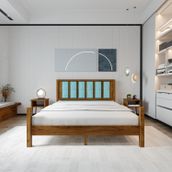 Renazzo Mobilya Orion Model 120x200 cm Cam Göbeği Puflu Başlıklı Ceviz Renk Çam Ahşap Karyola