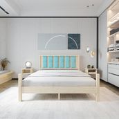 Renazzo Mobilya Orion Model 140x190 cm Cam Göbeği Puflu Başlıklı Vernikli Çam Ahşap Karyola